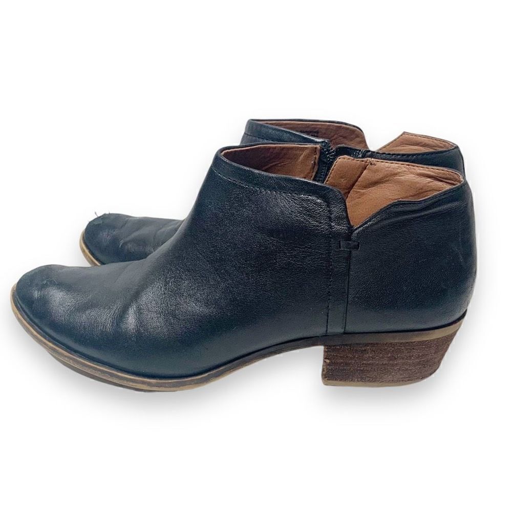 Lucky Brand Bardon 2 Ankle Bootie Stacked Heel Boots Black Leather Women’s 8.5 M